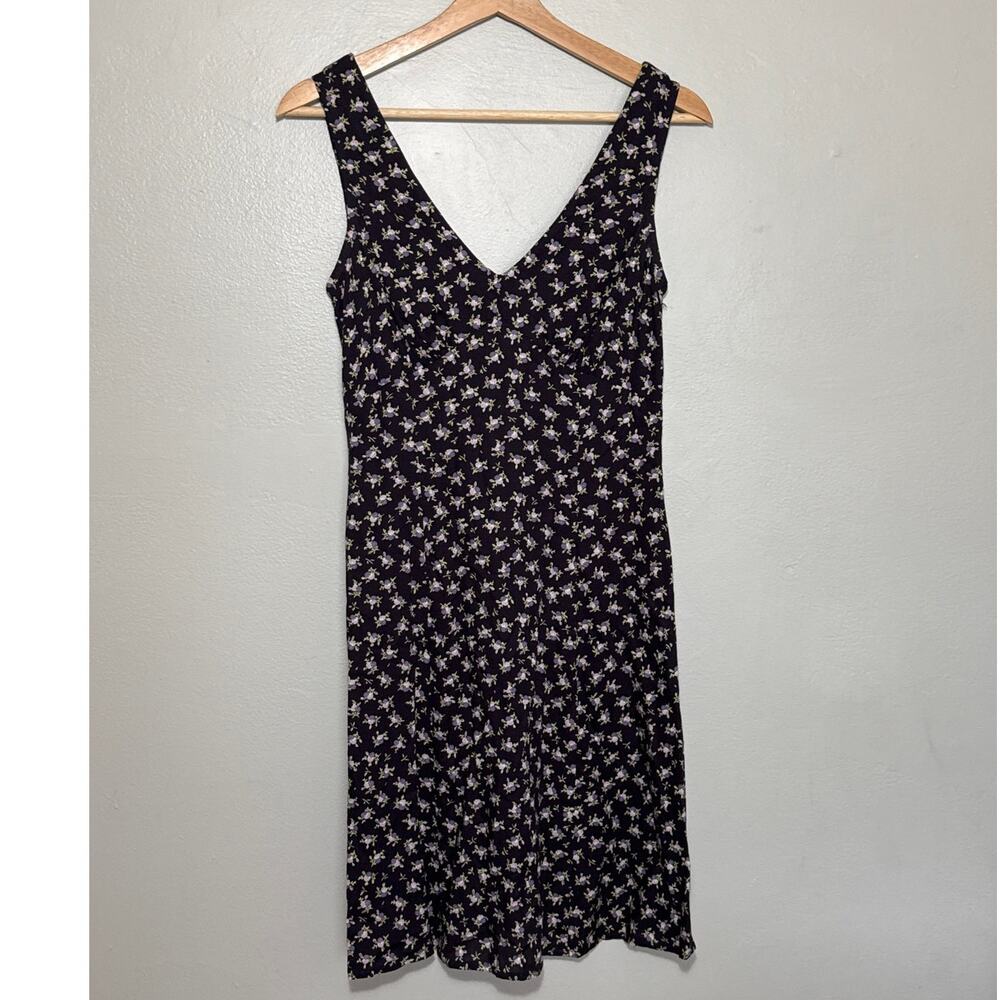 Women's Size 2 Moda International Y2K VTG Black Floral Casual V Neck Mini Dress